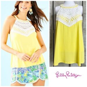 Lilly Pulitzer Dawn halter top Small pineapple juice yellow + white crochet lace